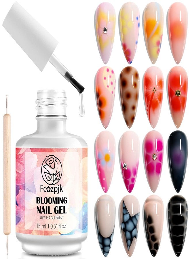 Fcozpjk Nail Blooming Gel, 15ML Clear Blooming Gel Polish for Spreading Effect with 1PCS Dotting Pen Watercolor Flowers Marble Ombre Aura Nail Design Home Manicure Salon Supplies Soak Off UV/LED Cure - Image 1